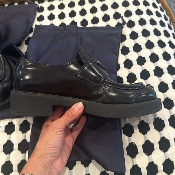 Prada Leather Triangle Logo Loafers Black 37 - Picture 7 of 12